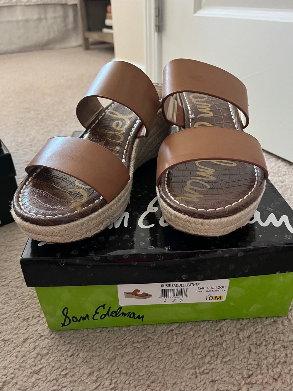 Sam Edelman Saddle Brown Leather Double-Strap Espadrille Sandals